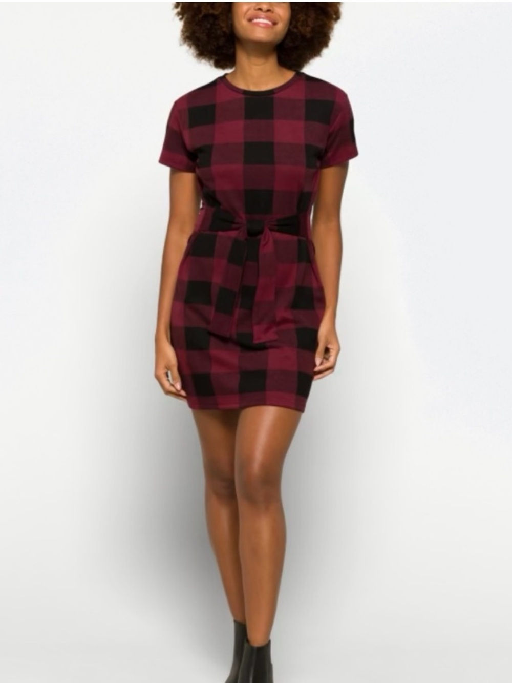 Steve Madden Dakota Short Sleeve Dress in Burgundy/Black